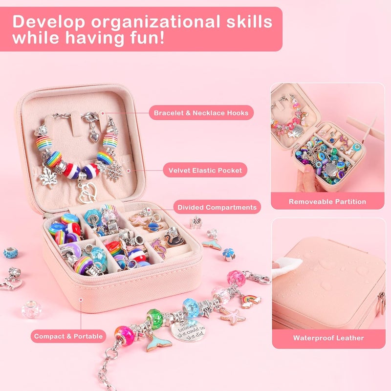 ELLENER Charm Bracelet Jewelry Making Kit - A Perfect Birthday Holiday Gift for Girls Age 6 7 8 9 10 with Portable Jewelry Box, Cute & Sparkling to Inspire Creativity and Self-Expression, Great Value - Image 2
